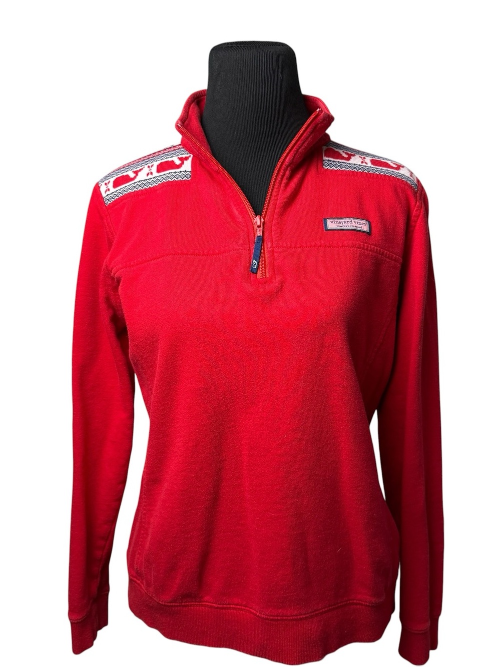 Vineyard Vines Red Shep Shirt 1/4 Zip Pullover Sweatshirt SZ M Christmas Holiday